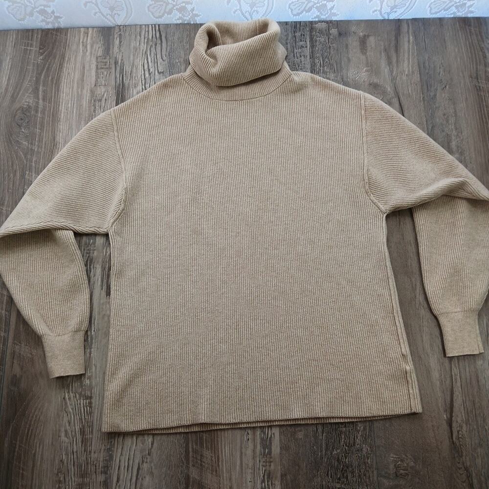 Free People Turtleneck Cowl Sweater Beige Tan Brown Knit Oversized Size XS